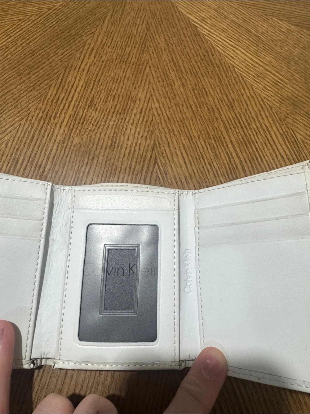 NEW Calvin Klein mens solid white leather tri-fold wallet